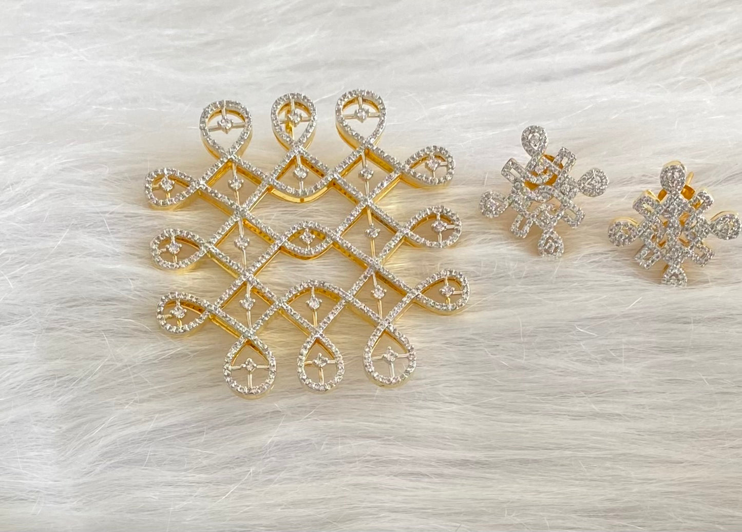 Two tone cz white rangoli pendant set dj-54127