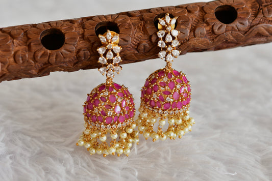 Matte finish cz ruby pearl flower jhumkka dj-50516