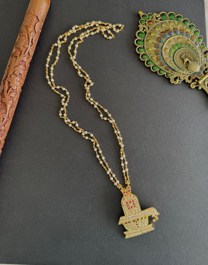 Gold tone 24 inches chain with AD shiva lingam pendant dj-52225