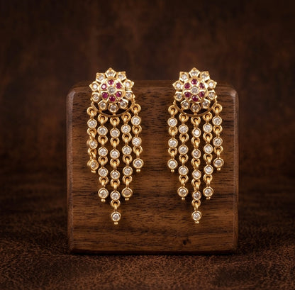 Gold tone AD white-pink flower earrings dj-53273