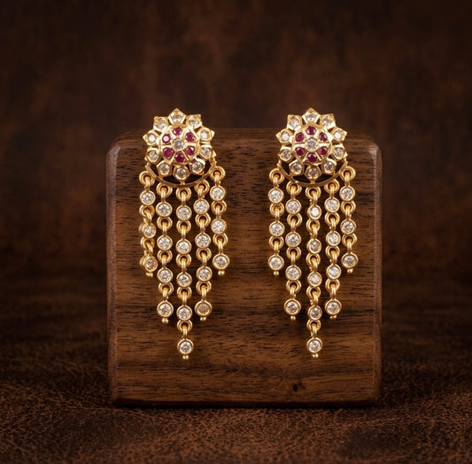 Gold tone AD white-pink flower earrings dj-53273