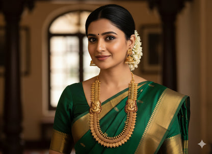 Matte finish ruby peacock Lakshmi coin haar set dj-19978