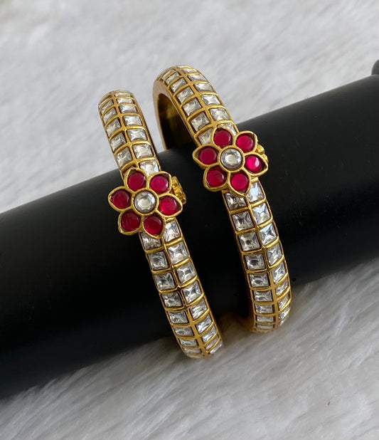 Gold tone kemp-white kundan jadau screw type bangles(2.4) dj-53505