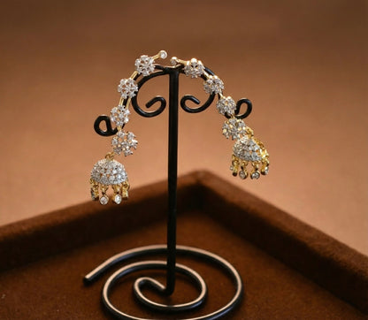 Two tone cz white slide-on flower jhumkka dj-52726