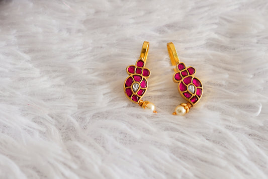 Gold tone pink-white kundan jadau mango bugadi earrings dj-52495