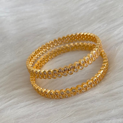 Gold tone white stone bangles(2.4) Dj-54882