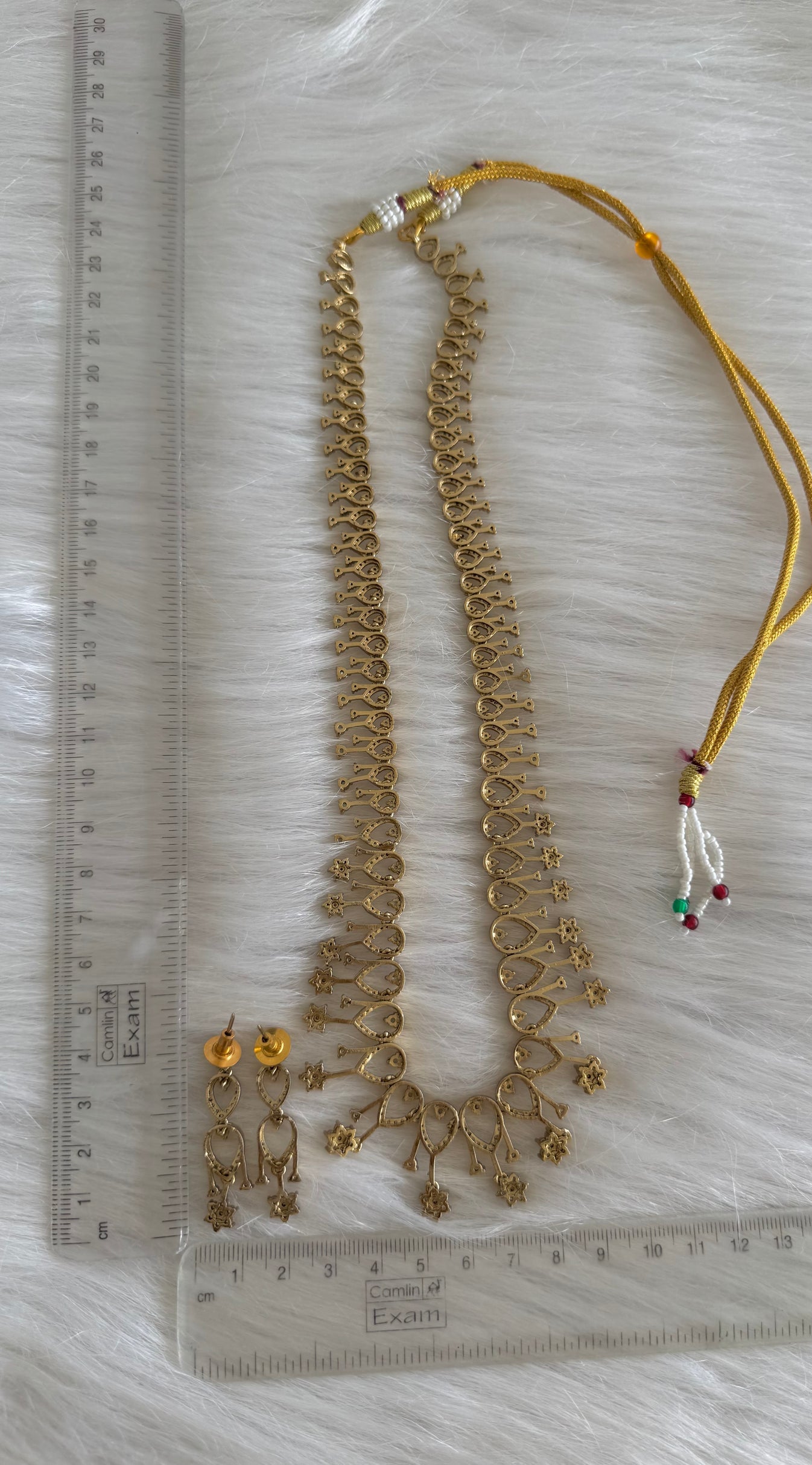 Antique gold tone pink-green Nakshatra haar set dj-52440