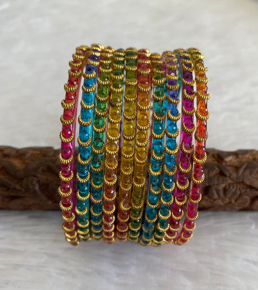 Set of 10 multi color glass bangles(2.8) dj-52874