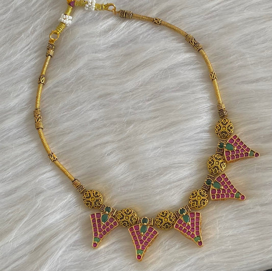 Antique gold tone hasli kundan jadau necklace dj-54313