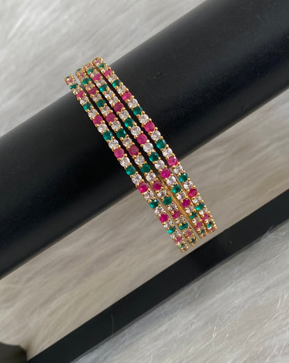 Gold tone ruby-green-white stone set of 4 bangles(2.10) dj-55150