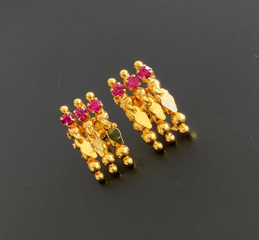 Gold tone elakka pink stone earrings dj-54358