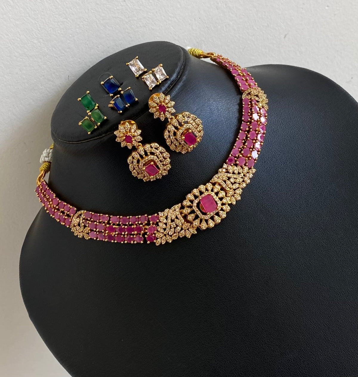 Antique gold tone cz ruby white colour changeable necklace set dj-54753