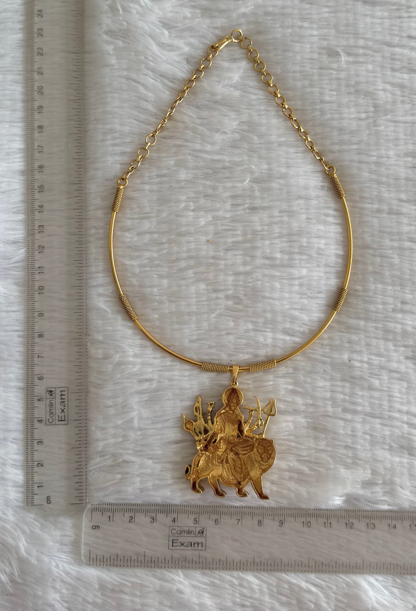 Matte finish Red meenakari Ma Durga pendant hasli necklace dj-52074