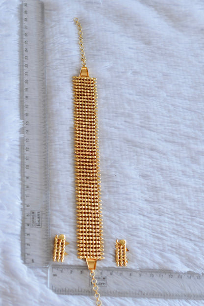 Gold look alike ruby stone elakka thali choker necklace dj-47726