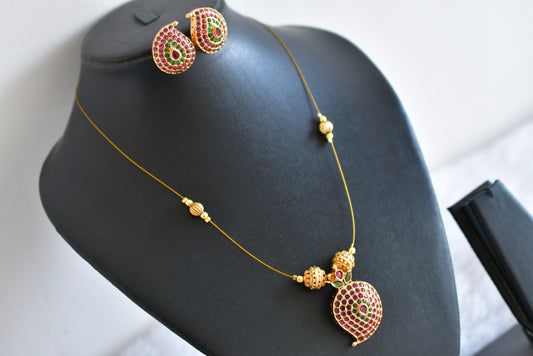 Matte finish ruby-green invisible mango necklace set dj-52414