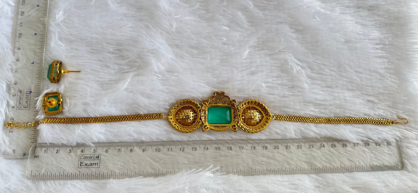 Antique gold tone cz big stone white-sea green choker necklace set dj-51083