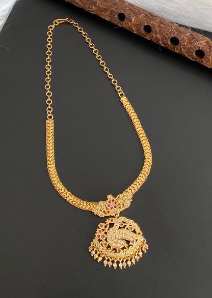 Gold tone south indian AD white-pink swan attigai/necklace dj-53898