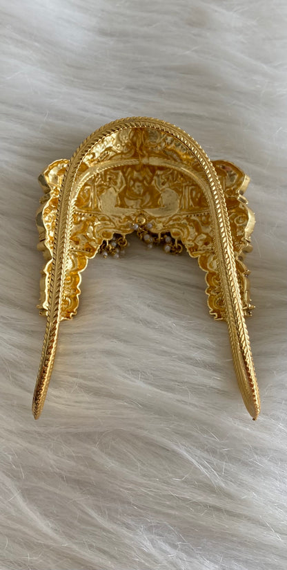 Antique gold tone kemp-green-white lakshmi peacock elephant vanki/bajuband dj-54474