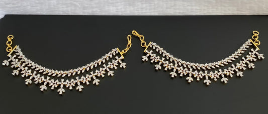 Two tone cz white stone double layer ear side chain dj-54070
