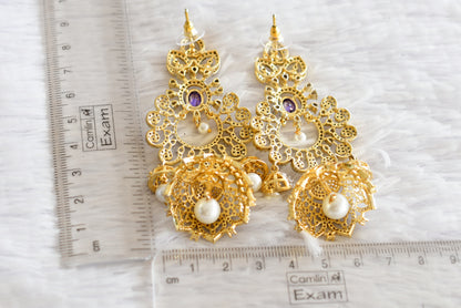 Two tone cz purple pearl long bali jhumkka dj-51884