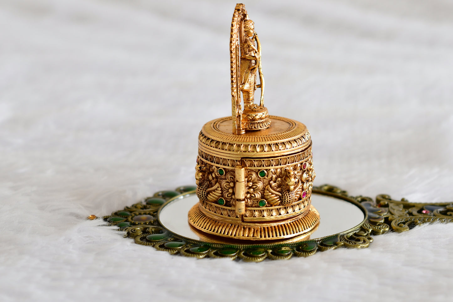 Antique gold tone Shri Ram kumkum box dj-52325