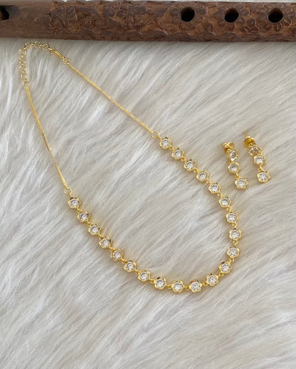 Gold tone diamond look white stone necklace set dj-54763
