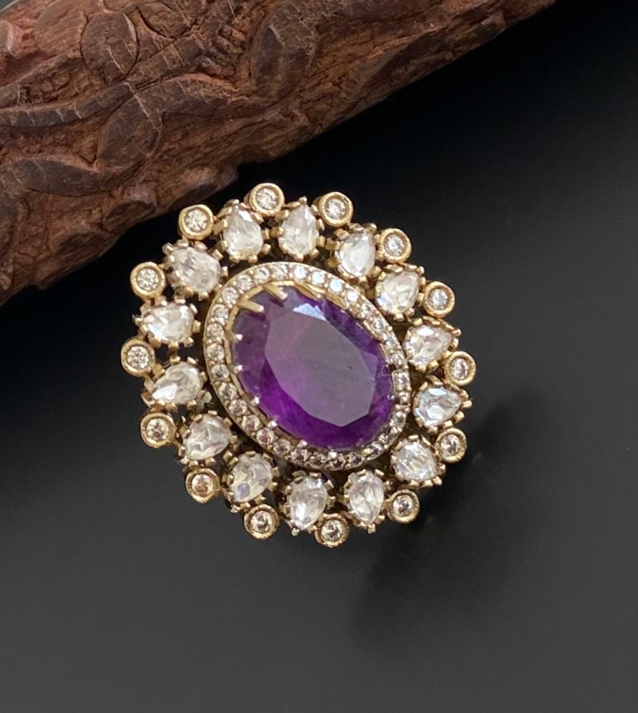 Two tone cz white-purple stone finger ring dj-53682