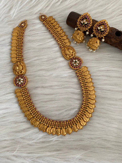 Matte finish kemp-green-white lakshmi coin swan short haar set dj-55000
