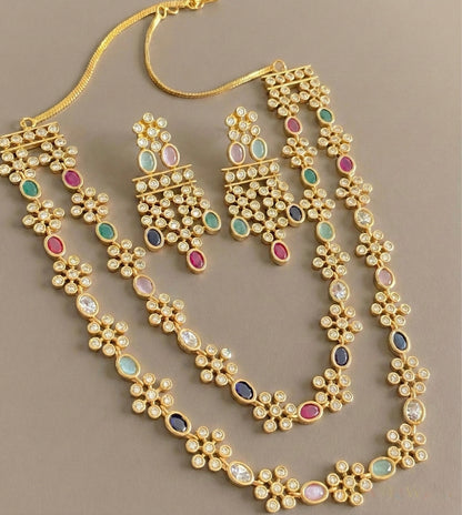 Matte Finish Multicolour Double Layer Necklace Set DJ33125