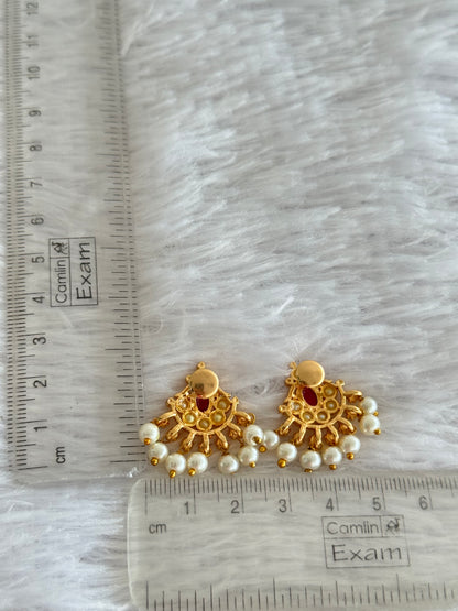Gold tone pearl-pink beaded stud/earrings dj-51616