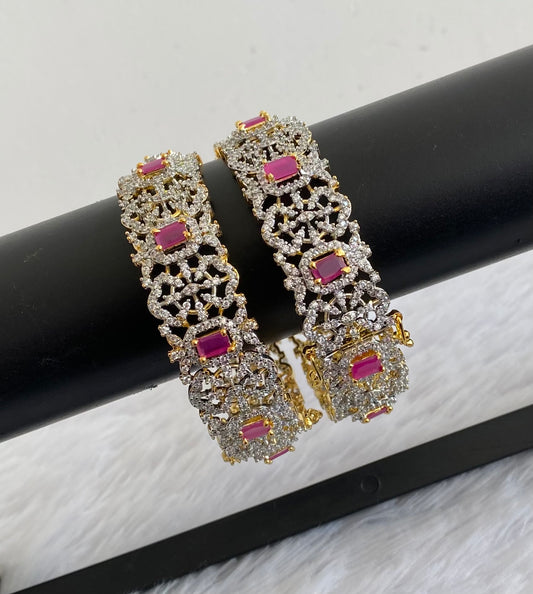 Two tone cz-ruby block stone openable bangles(2.8) dj-53480