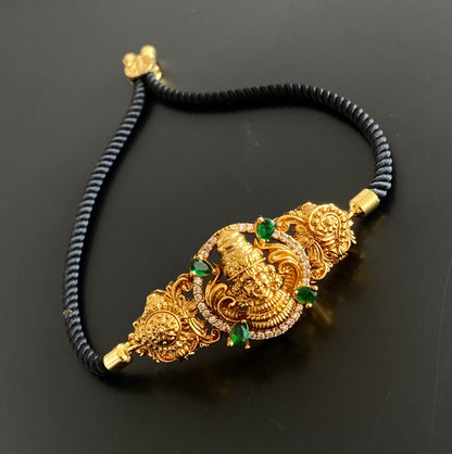 Antique gold tone black thread shri thirumal nama-shanku-chakra bracelet dj-54428