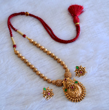 Antique gold tone kemp-green beaded nakshi necklace set dj-52740