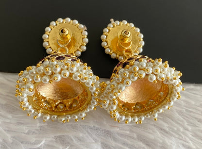 Gold tone precious kemp-green stone pearl big jhumkka dj-53216