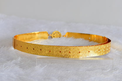 Gold tone pink-green-white kundan jadau round mango waist band dj-52179