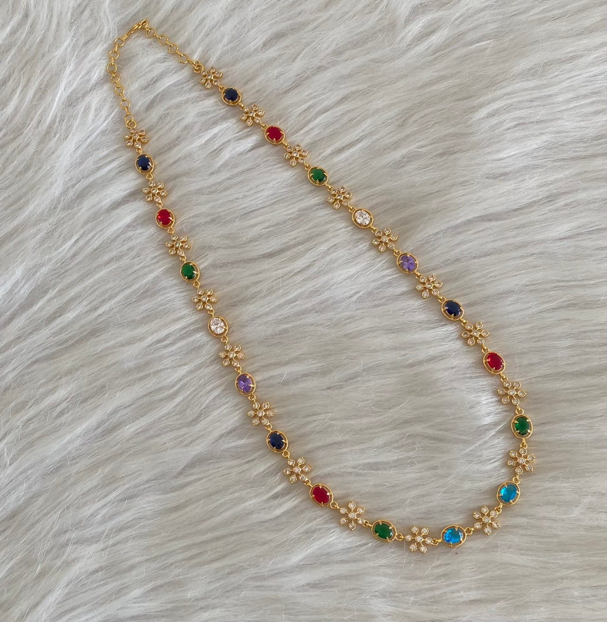 Gold tone multicolor stone flower haar dj-54930