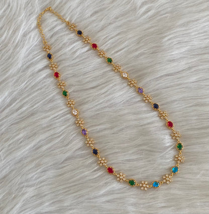 Gold tone multicolor stone flower haar dj-54930