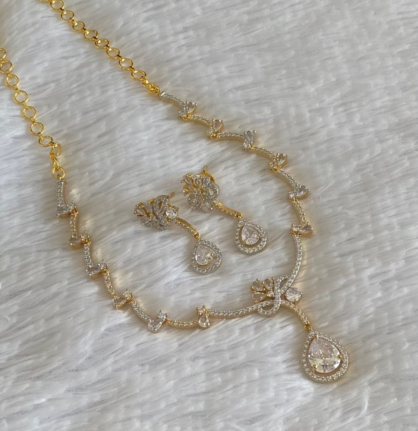 Two tone cz white stone necklace set dj-54347