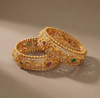 Matte finish cz ruby-emerald peacock bangles (2.4) DJ23598