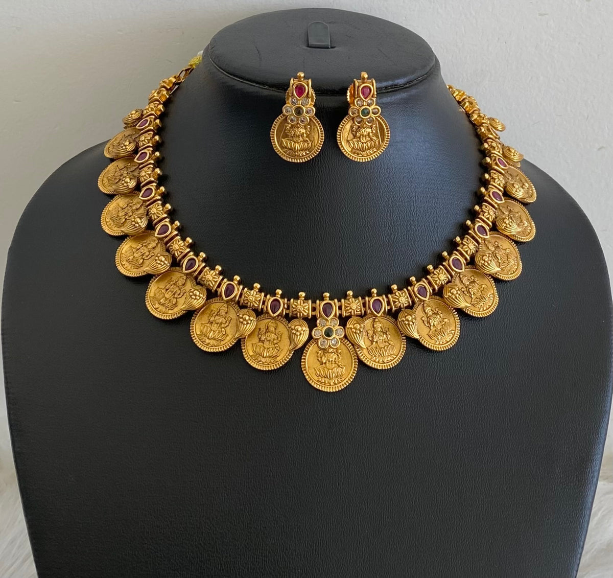 Matte finish mango lakshmi coin necklace set dj-54765