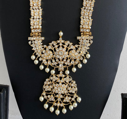 Gold tone AD white stone lotus peacock flower pearl haar dj-53384