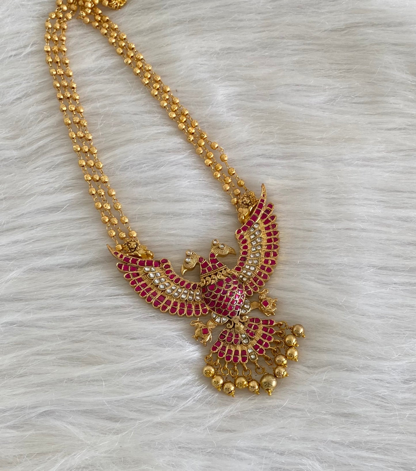 Gold tone pink-white kundan jadau ganda berunda necklace dj-52309
