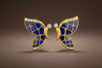 Gold tone blue-white kundan jadau butterfly earrings dj-53530