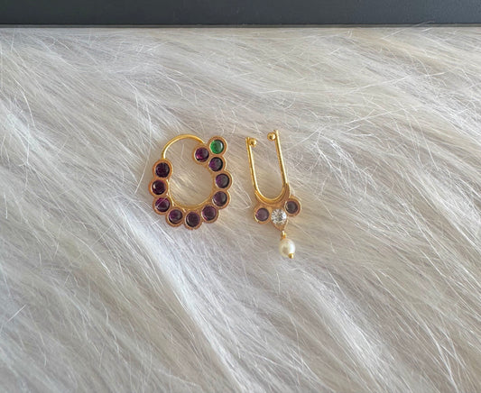 Gold tone precious kemp-green-white nathu-bulakku(nose pin) dj-51264