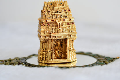 Antique gold tone Shri ganesh temple kumkum box dj-52329