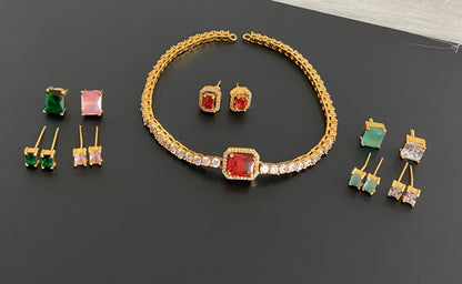Matte finish cz colour changeable necklace set dj-45253