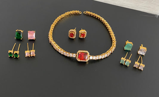 Matte finish cz colour changeable necklace set dj-45253