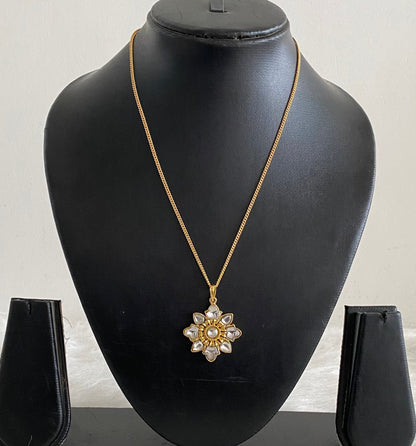 Gold tone white flower kundan jadau chain with pendant dj-54500