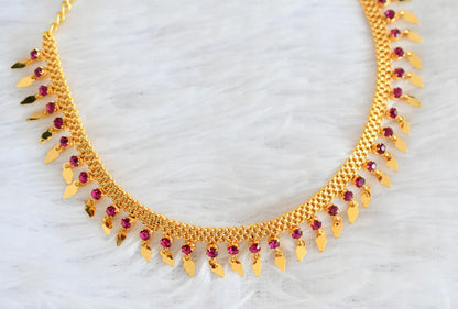 Gold tone ruby stone elakka thali choker necklace  dj-53105