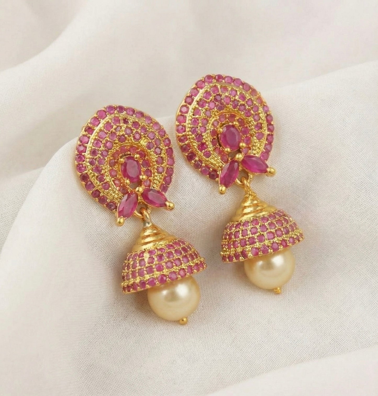 Gold tone ruby-pearl jhumkka-dj04039